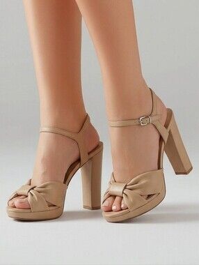 Anne Klein Knotted Platform Heels in Beige